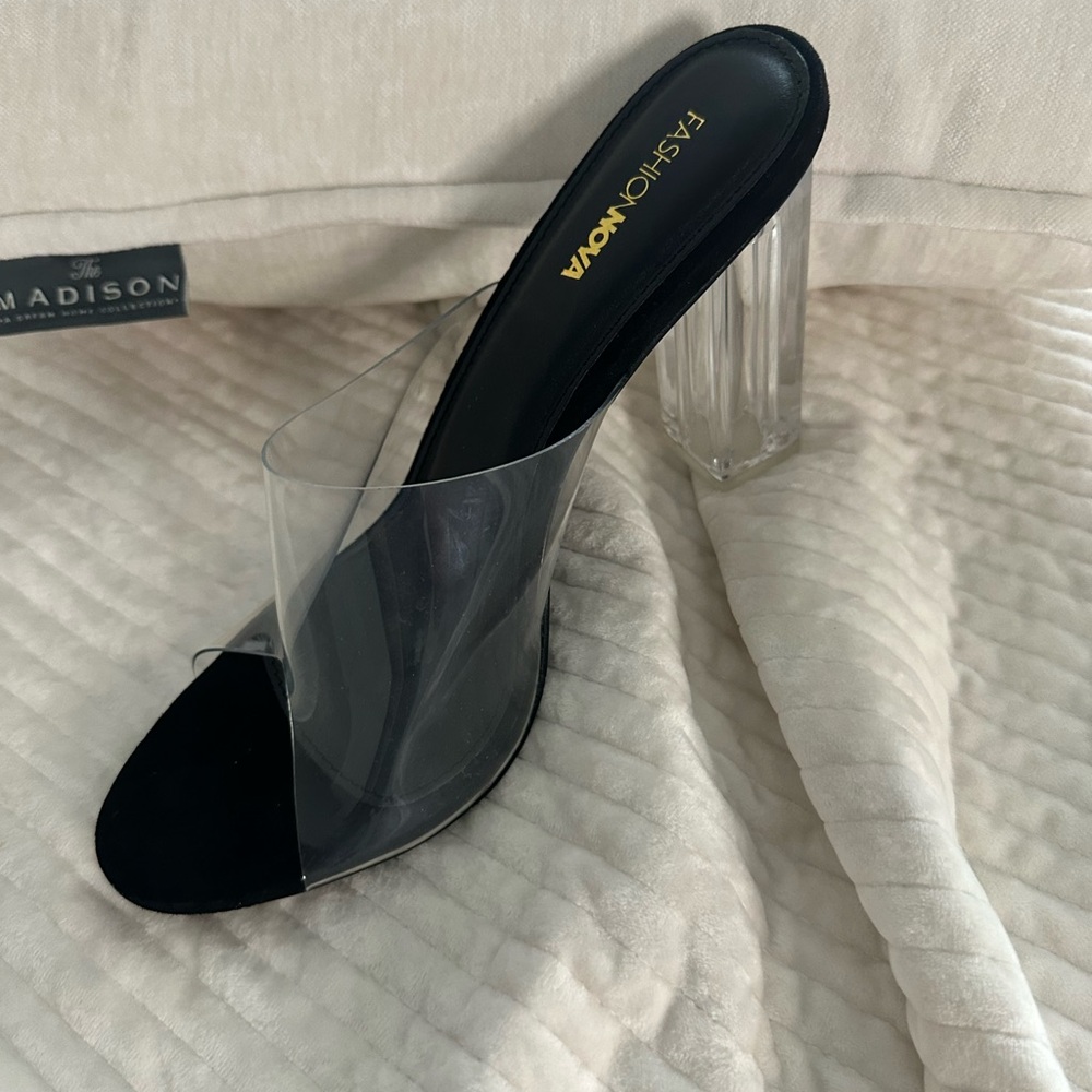 Fashion Nova Black and Clear Heels